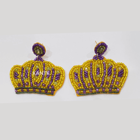 Mardi Gras King’s Crown Felt-Back Beaded Earrings