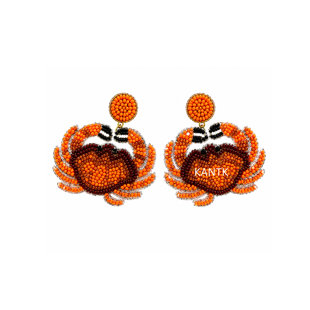 Cute Red Crab Seed Bead Statement Earrings
