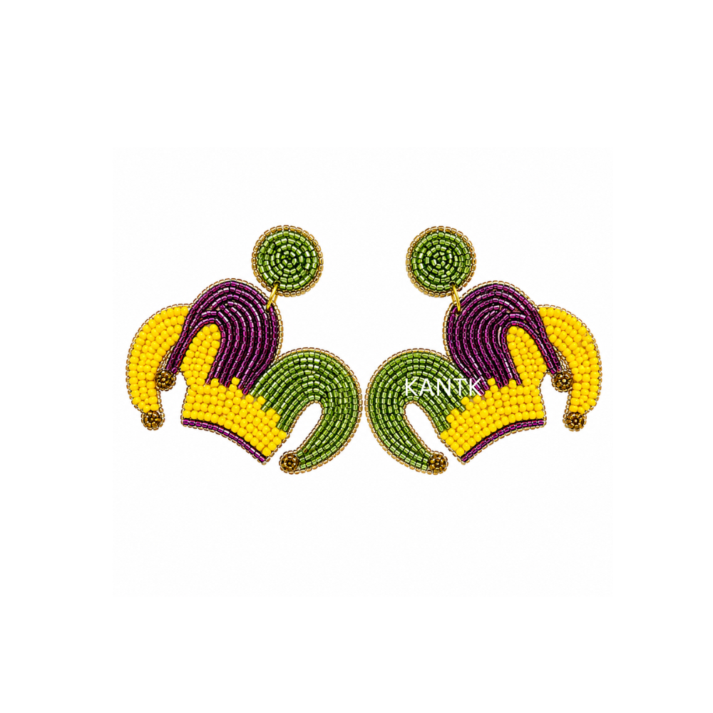 Mardi Gras Jester Hat Beaded Earrings