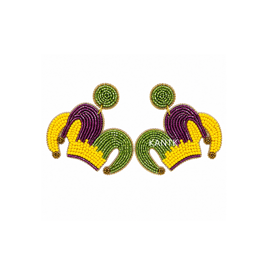 Mardi Gras Jester Hat Beaded Earrings