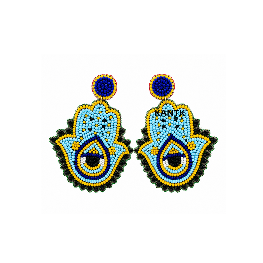 Hand-Beaded Hamsa Hand Drop Earrings