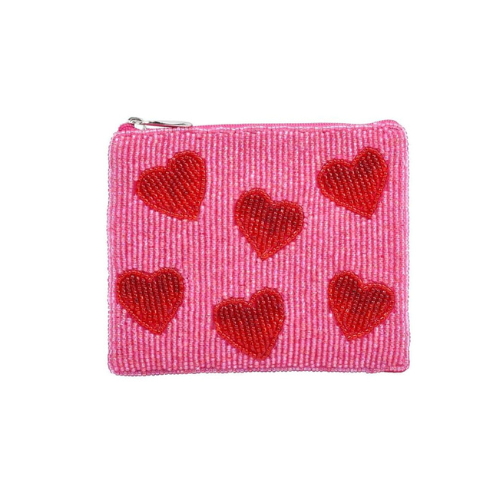 Pink Multi-Heart Beaded Coin Purse Handmade Cute Mini Pouch