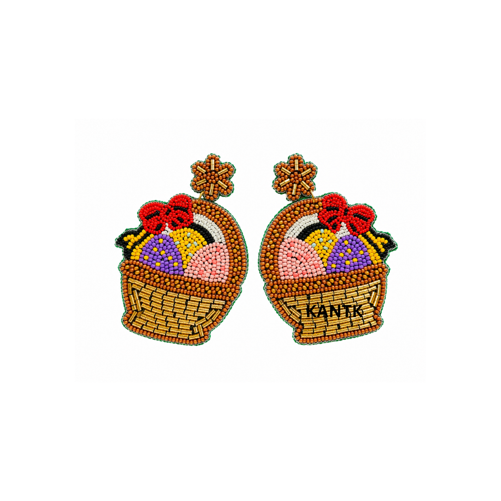Handmade Beaded Basket-Shaped Dangle Earrings