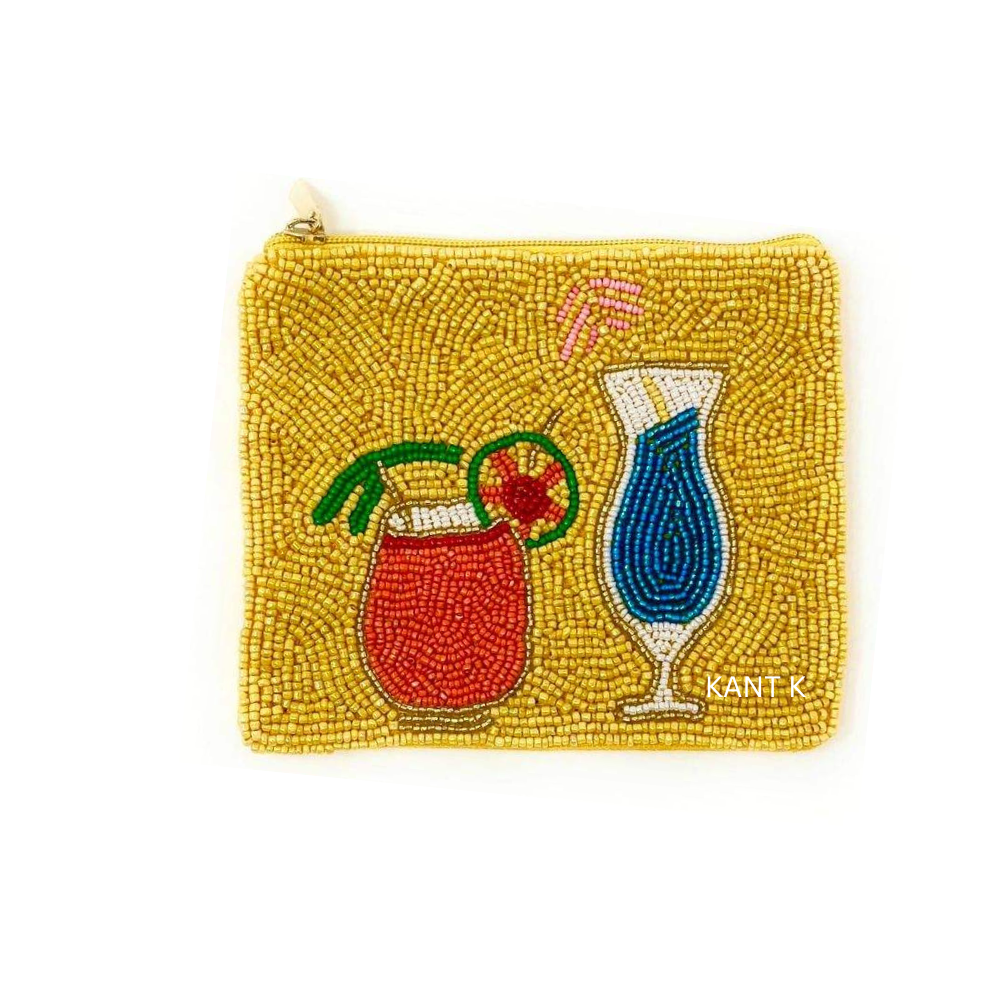 Cocktails Beaded Coin Purse Handmade Colorful Cocktail-Themed Mini Pouch