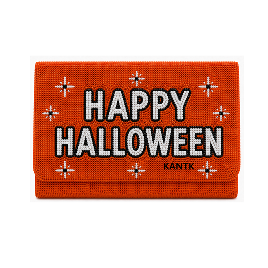 Orange Halloween Happy Halloween Beaded Clutch Purse