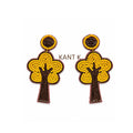 Handcrafted Yellow and Brown Tree Shaped Beaded Earrings