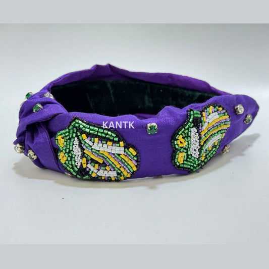 Mardi Gras Beaded Headband Handmade Festival Accessory in Purple, Green, and Gold