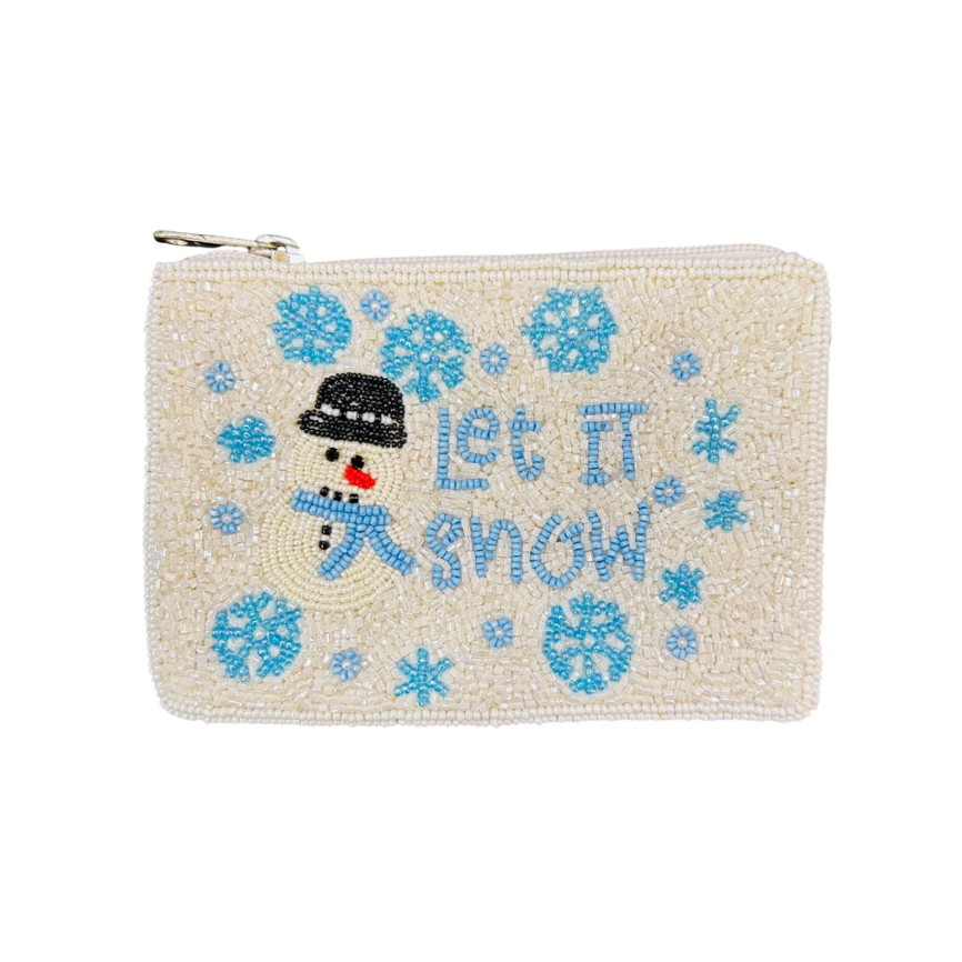 Beaded Snowman Wristlet Pouch Let It Snow Winter Holiday Hand-Beaded pouch