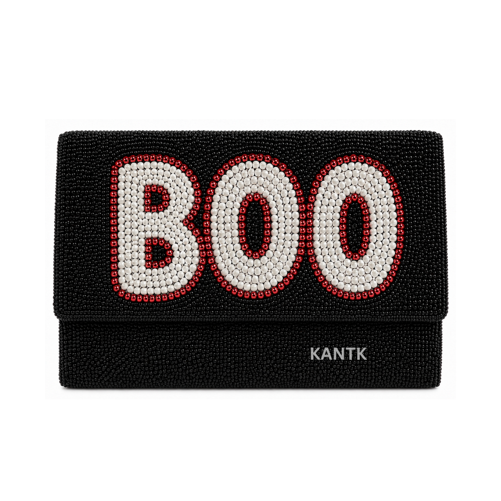 Handmade Black Beaded BOO Halloween Clutch Bag