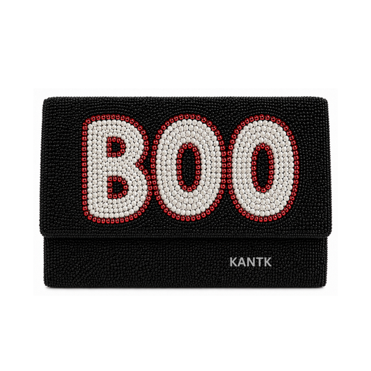 Handmade Black Beaded BOO Halloween Clutch Bag