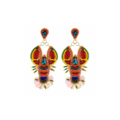 Handmade Lobster Beaded Earrings