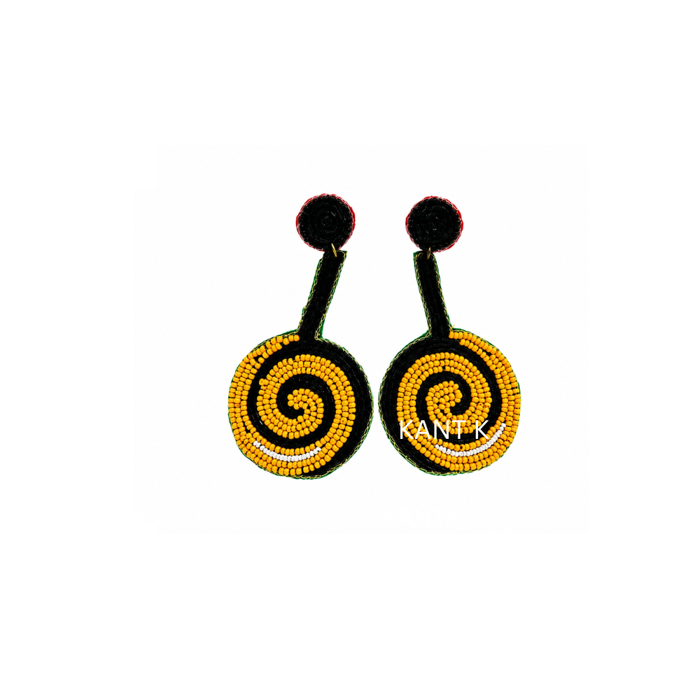 Halloween Round Orange & Black Beaded Earrings