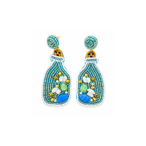 Seashell Bottle Beaded Dangle Earrings