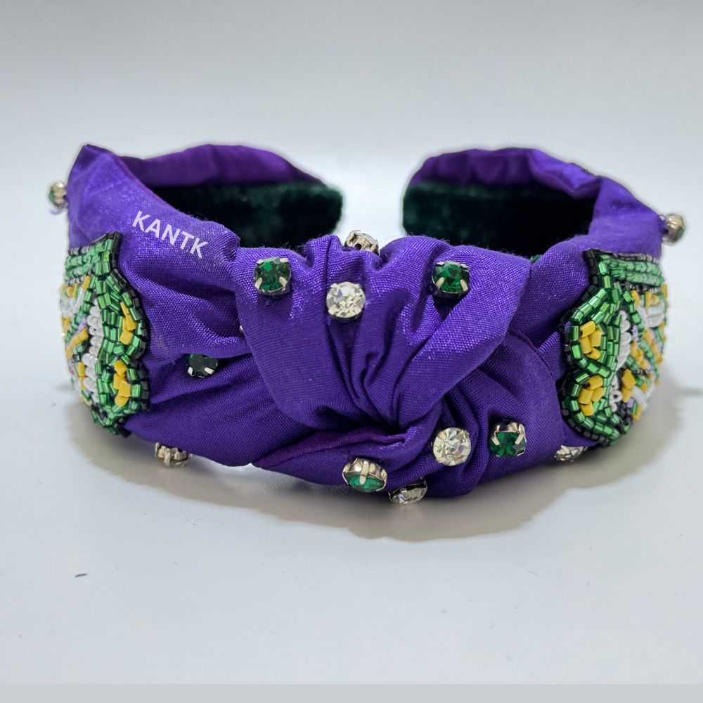 Mardi Gras Beaded Headband Handmade Festival Accessory in Purple, Green, and Gold