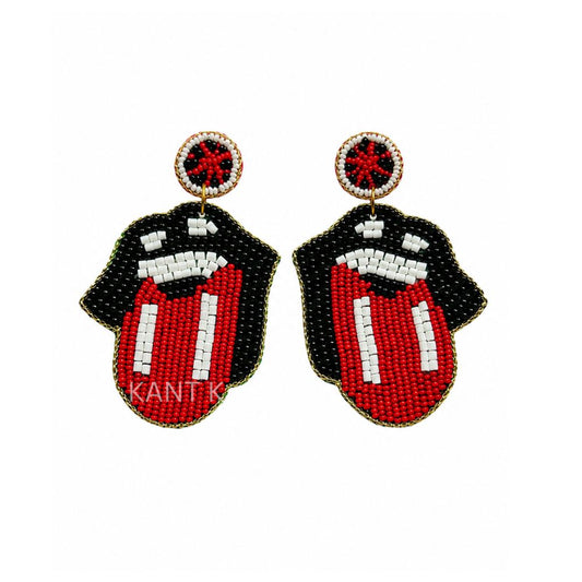 Handmade Beaded Rolling Tongue Rock Earrings