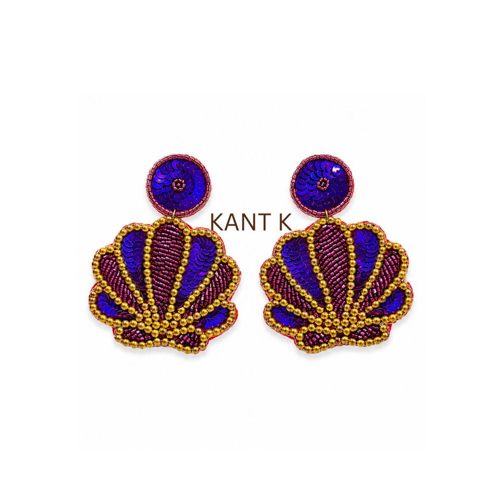 Purple Gold Shell Statement Earrings Handmade