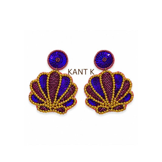 Purple Gold Shell Statement Earrings Handmade