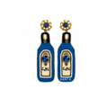 Handmade Blue Seed Bead Gin Bottle Earrings with Small Flower Studs