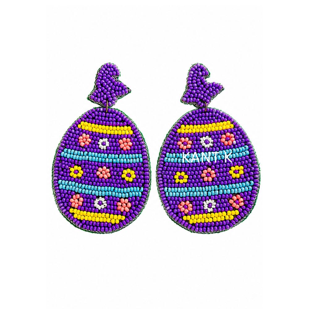 Purple Beaded Easter Egg Earrings