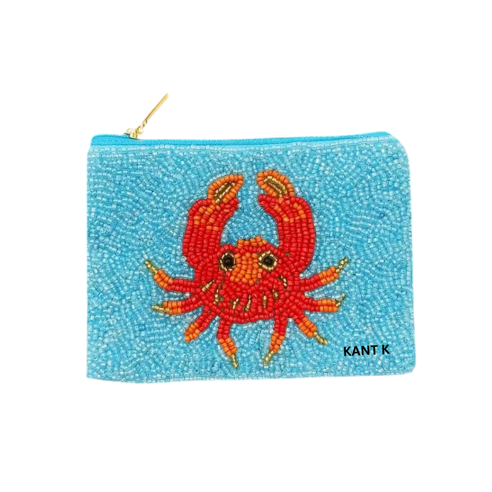 Handcrafted Seed Beaded Red Crab Coin Purse