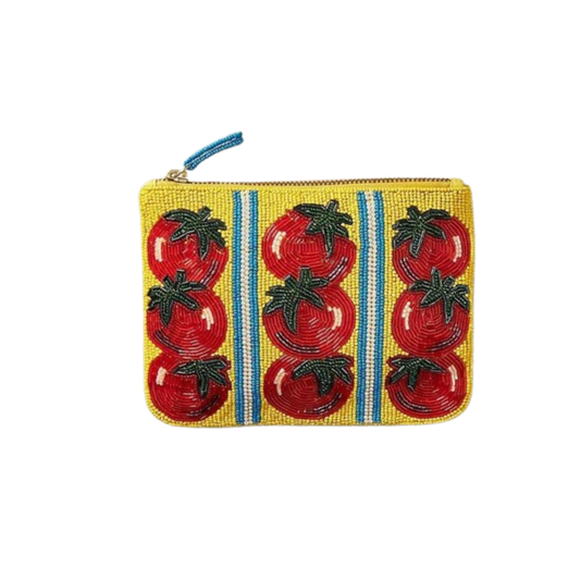 Beaded Tomato Pouch Handmade Vibrant Red Fruit Coin Purse