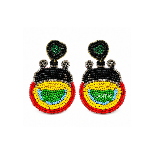 Handcrafted Colorful Halloween Circle Beaded Drop Statement Earrings