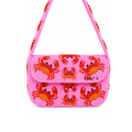 Handcrafted Pink Beaded Shoulder Bag with Vibrant Red Crab Pattern