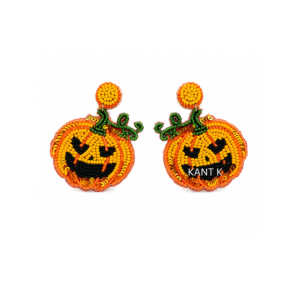 Handcrafted Pumpkin Halloween Beaded Earrings