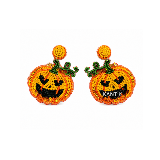 Handcrafted Pumpkin Halloween Beaded Earrings