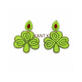St. Patrick’s Day Green Clover Shamrock Beaded Drop Dangle Earrings