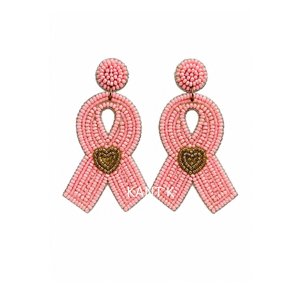 Pink Ribbon Beaded Earrings Breast Cancer Awareness Jewelry