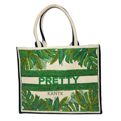 Artisan Crafted Handmade Pretty Beaded Palm Leaf Tote Bag