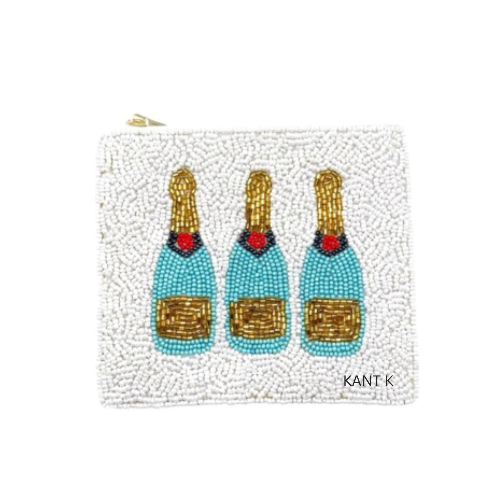 Luxury Champagne Bottle Seed Beaded Coin Purse