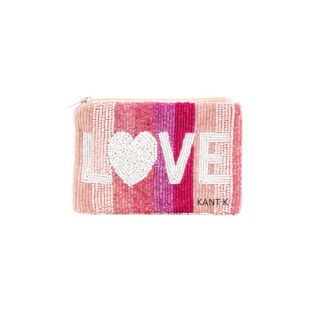 Handcrafted Beaded Coin Pouch LOVE Design
