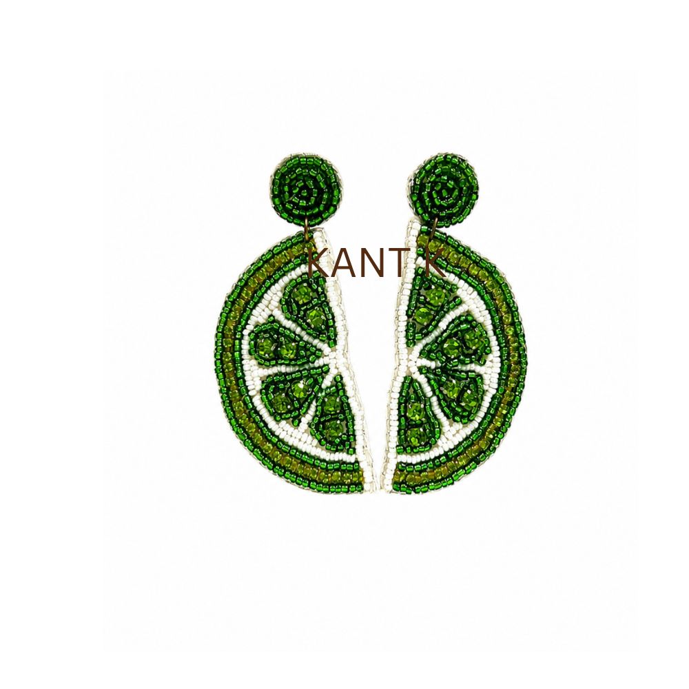 Handmade Lime Slice Seed Bead Earrings