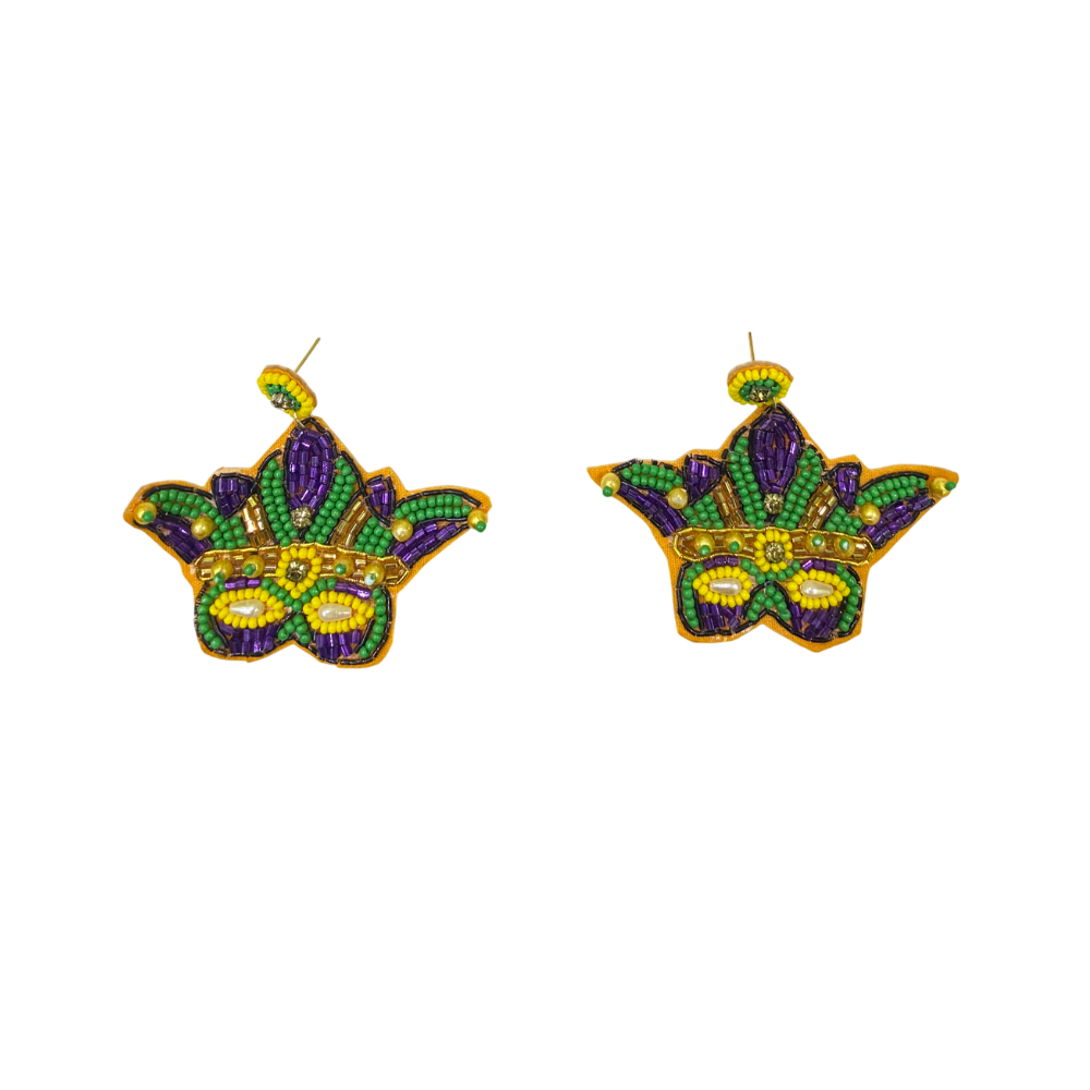 Hand-Beaded Mardi Gras Masquerade Mask Drop Earrings