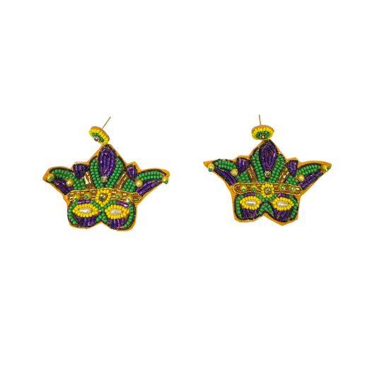 Hand-Beaded Mardi Gras Masquerade Mask Drop Earrings