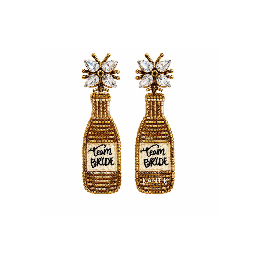 Team Bride Bridal Champagne Gold Beaded Earrings