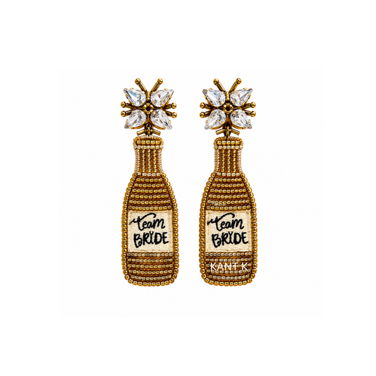 Team Bride Bridal Champagne Gold Beaded Earrings