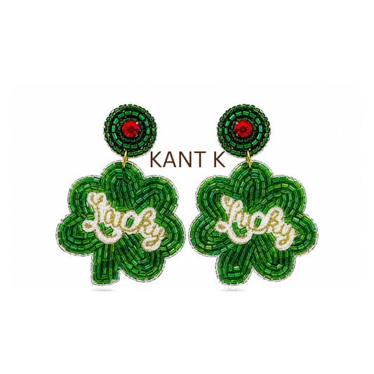 St. Patrick’s Day Beaded Green Clover Drop Earring