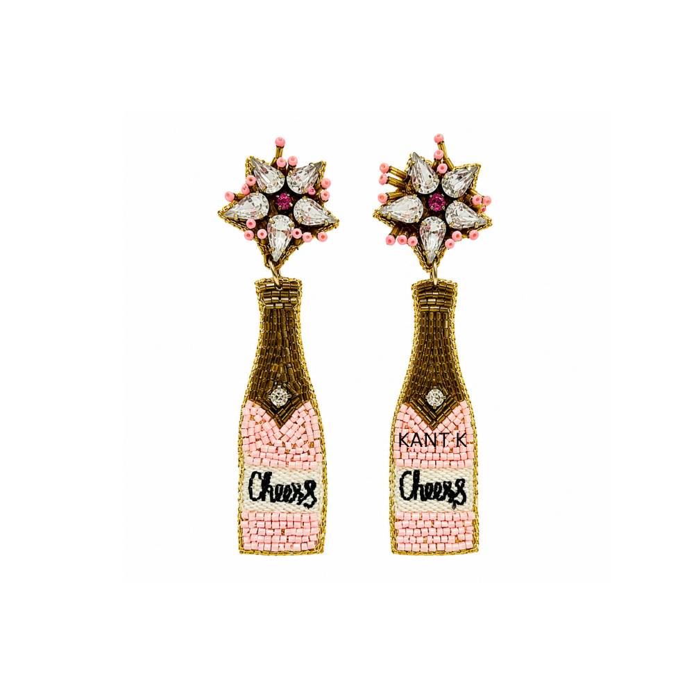 Bridal Champagne Cheers Pink Beaded Earrings
