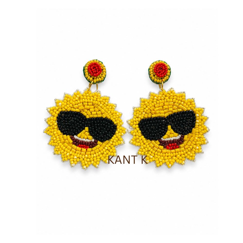 Handmade Yellow Beaded Sun Earrings
