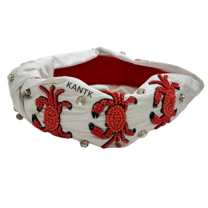 Handmade White and Red Beaded Crab Headband