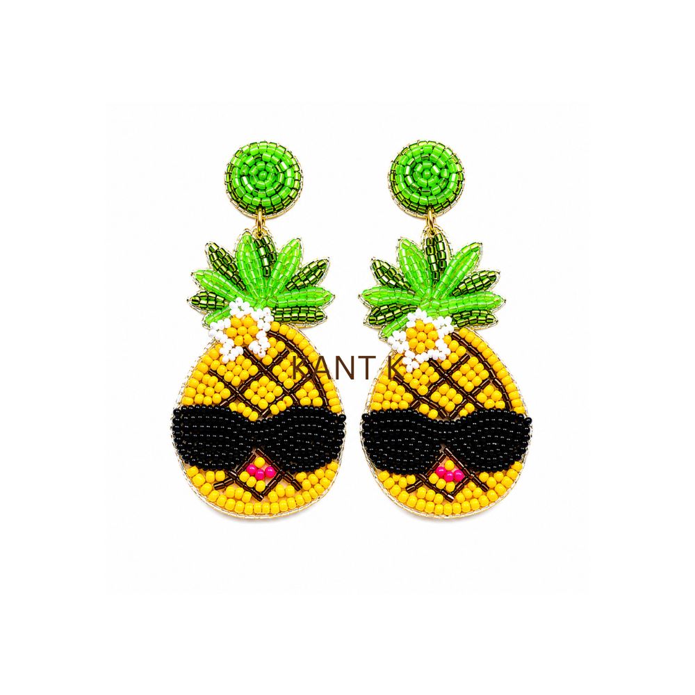 Colorful Handmade Beaded Pineapple Earrings
