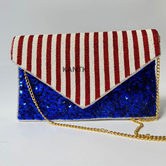 4th of July Beaded Clutch Patriotic Handmade Bag