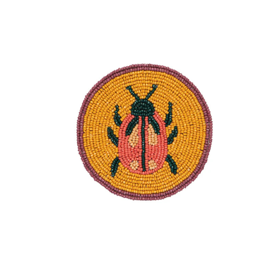 Set of 4 Handmade Beetle Beaded Coaster