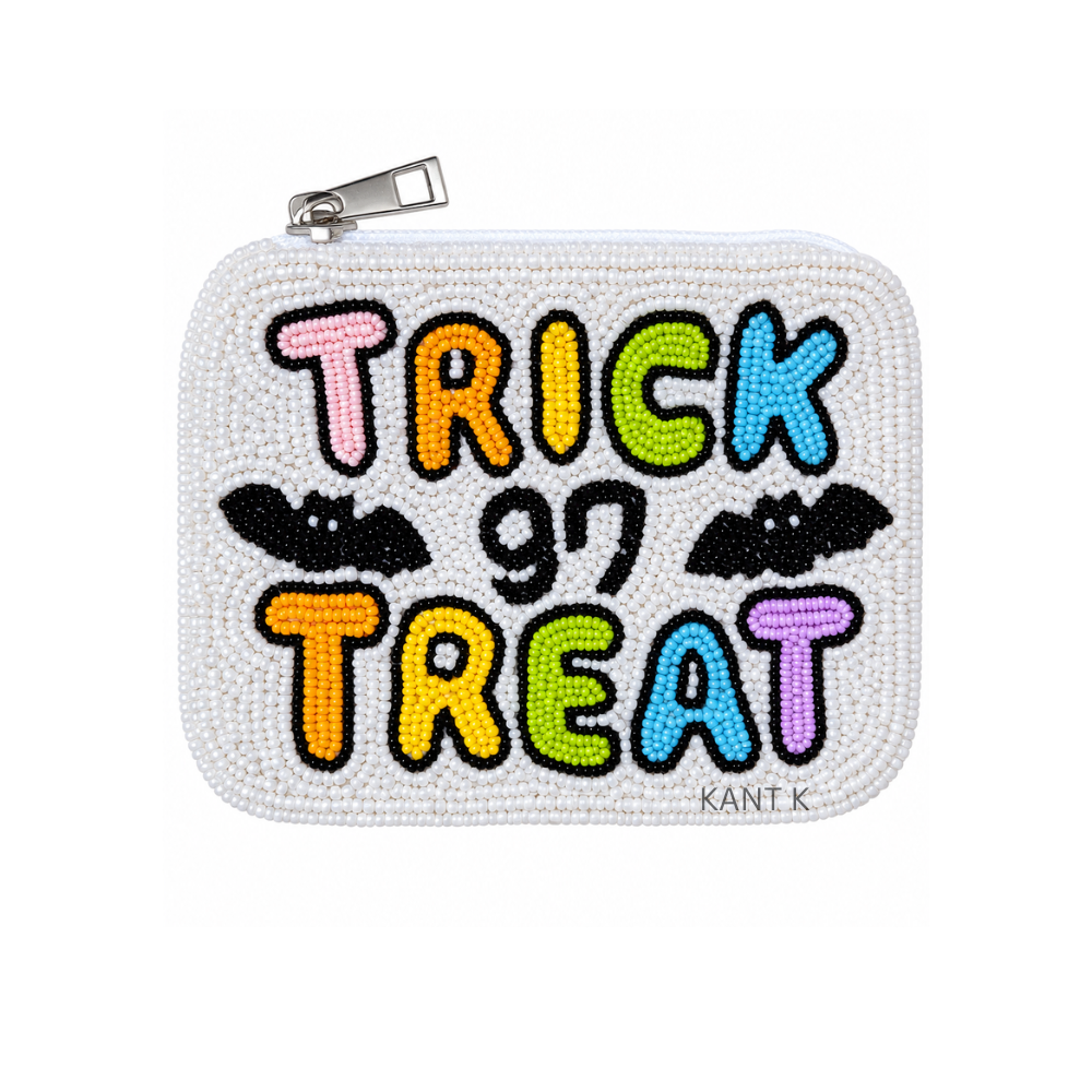 Trick or Treat Halloween Beaded Coin Purse Cute Spooky Halloween Mini Pouch Handmade Beaded Purse