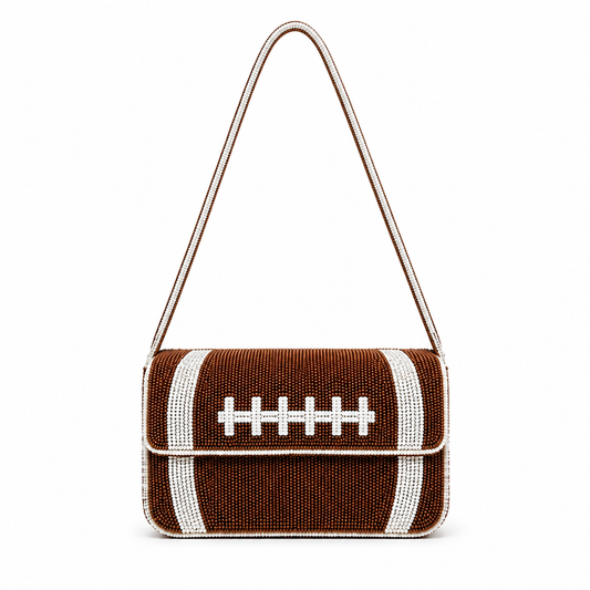 Hand-Beaded Football-Themed Shoulder Flap Bag for Women