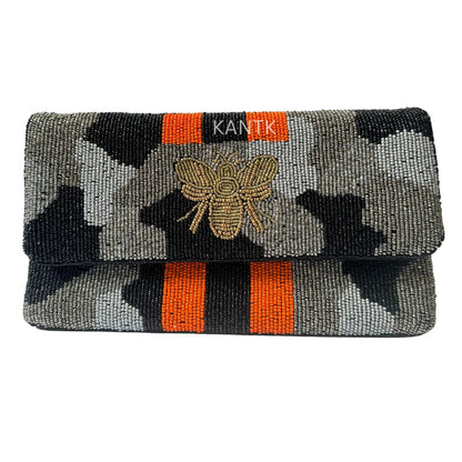 Handmade Beaded Clutch with Bee & Stripes