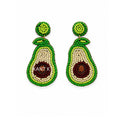 Handmade Glass Bead Studs in Green, Yellow & Brown Avocado Beaded Earrings